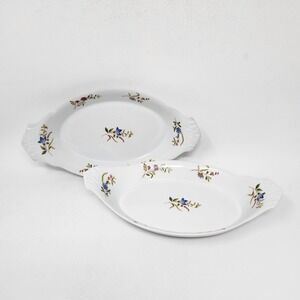 BIASet 2 Cordon Bleu Floral Porcelain Au Gratin Dishes White 10in Baking NOS